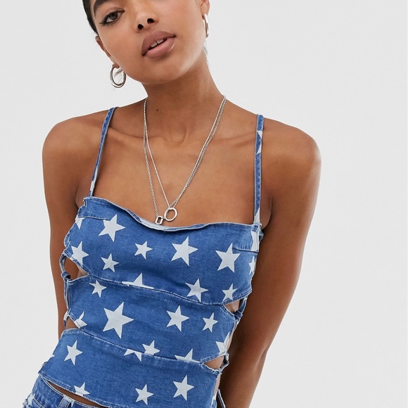 NWT ASOS Exclusive, One Above Another Strappy Blue Star Top Size UK 8 or US 10 - Picture 1 of 7